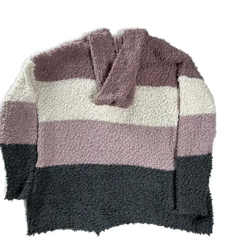 Mia & Tess L Hooded Open Front Cardigan Boucle Colorblock‎ Cozy Sweater